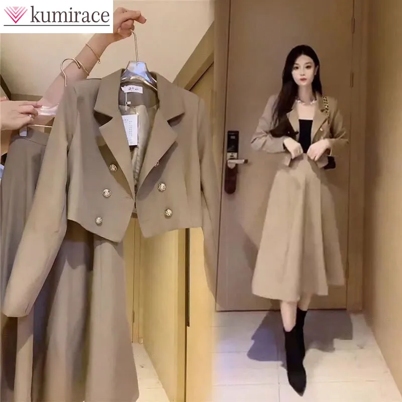 Temperament Fashion Set Women's Spring and Autumn New Korean Edition Small Suit Coat High Waist Half Skirt Two Piece Set