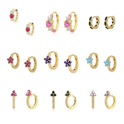 Minimalist Three Rectangle Flower Hoop Earrings Simple INS White/Black/Rose Red/Purple/Green Zircon Ear Ring Women Jewelry