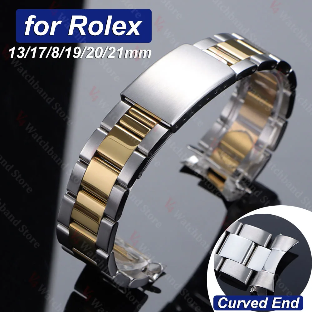 Luxury Curved End Watch Band 13mm 17mm 18mm 19mm 20mm 21mm for Rolex Oyster Perpetual King Stainless Steel Bracelet Accessories