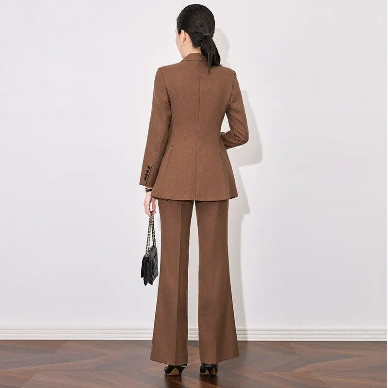 Women's Wool Blend Suit Set Spring Autumn Professional Commute Long Sleeve Long Pants Career Women's Pantsuit Ensemble