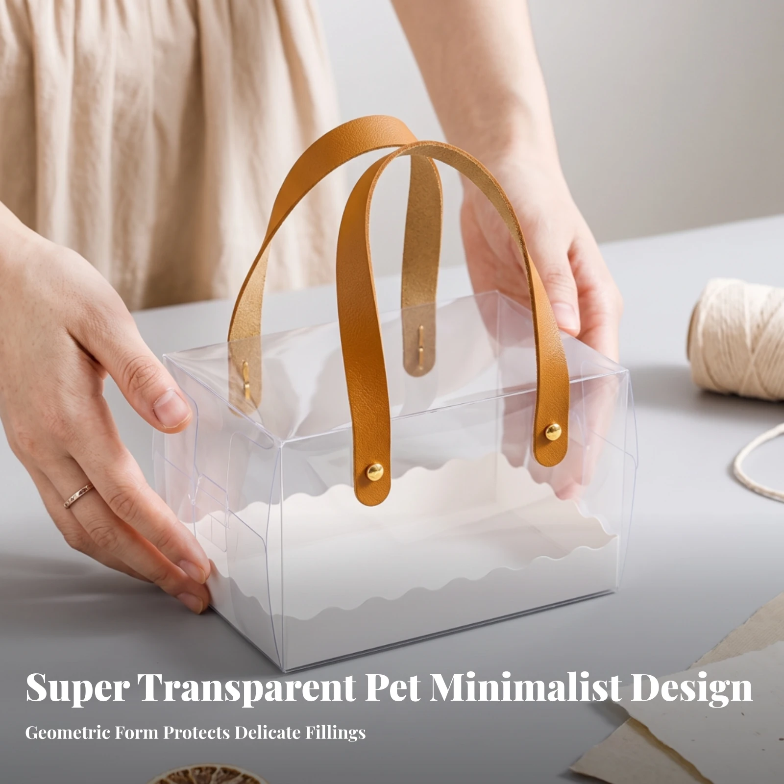 10 Pieces Containers Portable Cake Container Pastry Container with Handle Disposable for Bakers, Gifting, Takeout
