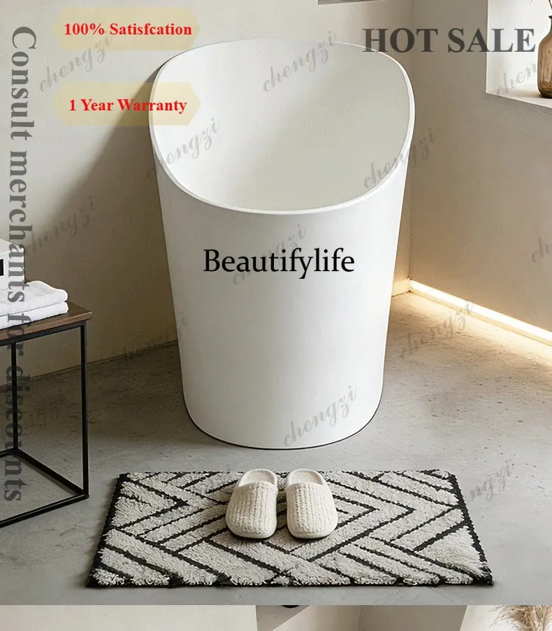 B56 Artificial stone bathtub Mini household independent individual homestay integrated molding oval deep bubble bathtub