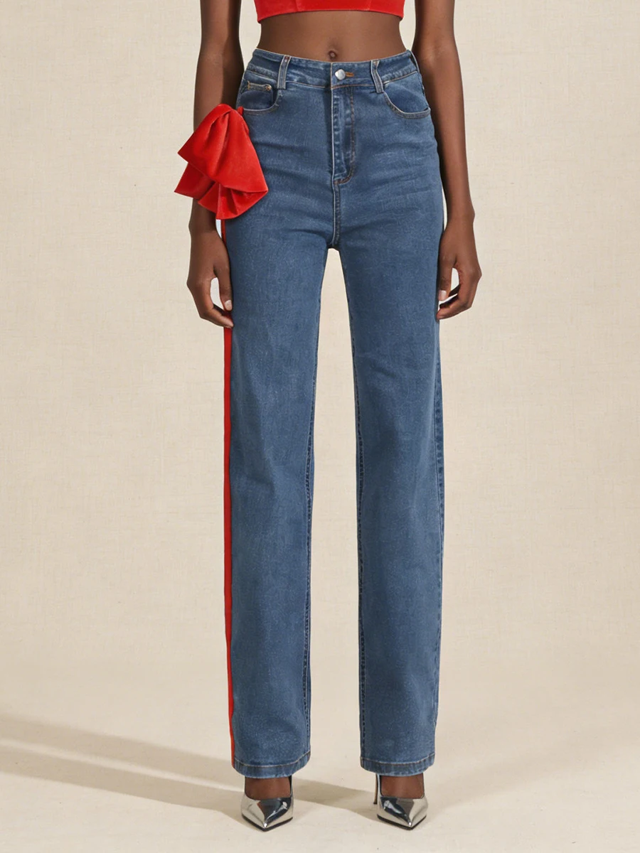 VGH Design Sense Trend Slimming Pants For Women High Waist Spliced Bowknot Spring Temperament Commute Trousers Female Fashion