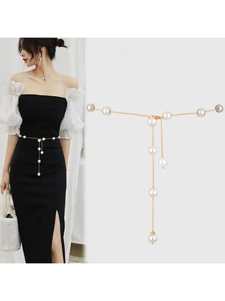 

Pearl Belt Women Waist Chain With Dress Closing Decoration Sweater Suit Metal Fashion Trend 108