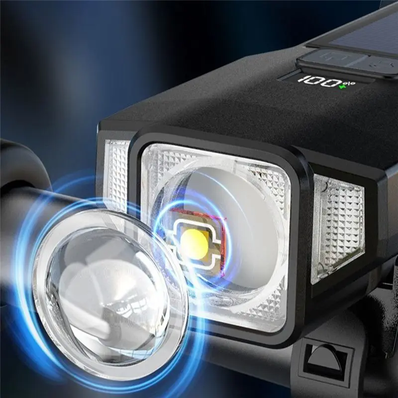 【New User-Coupon!】Solar Power LED Bicycle Light Tpye-C Charging Bike Handlebar Flashlight 4000Mah LED Waterproof Bicycle Accesso