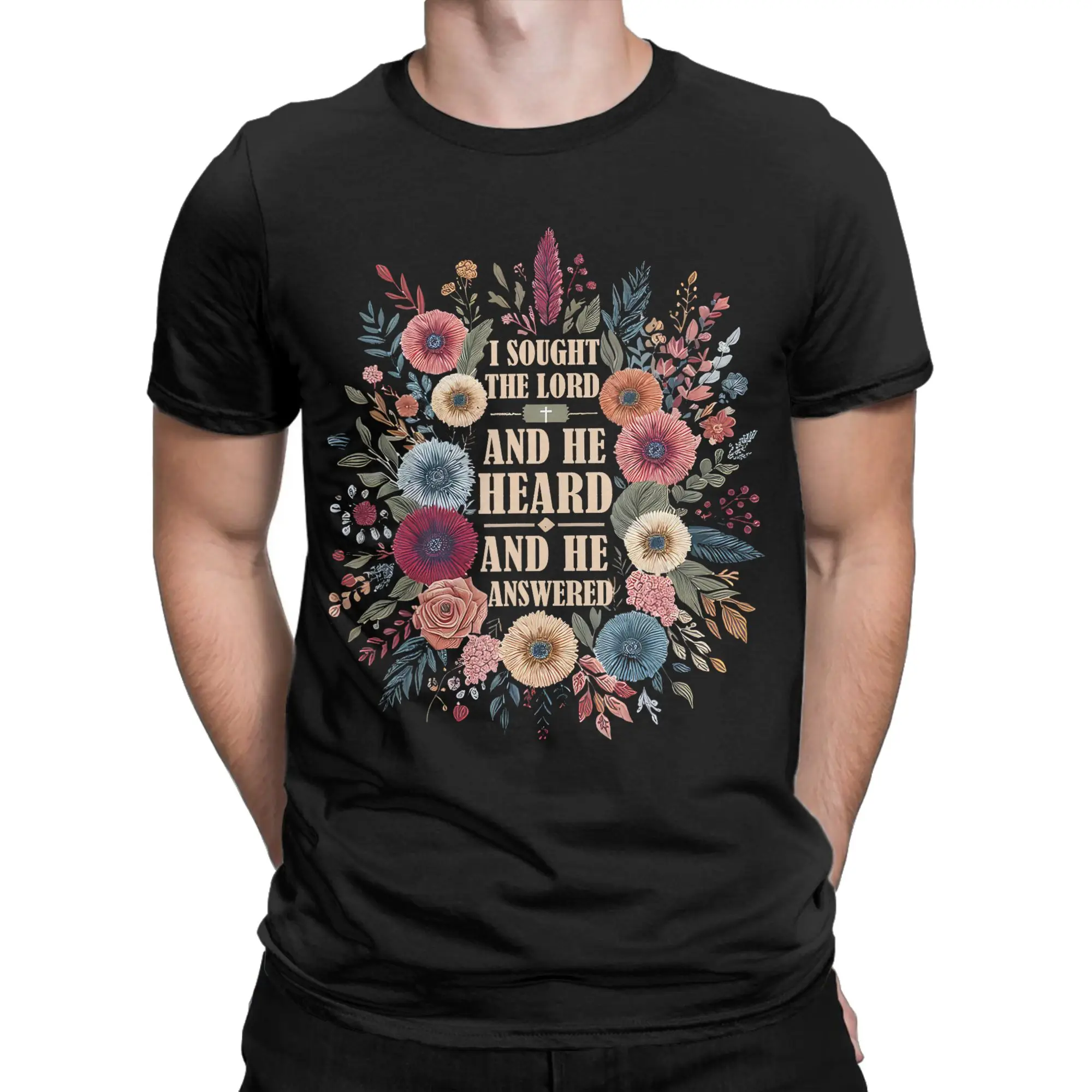 I Sought The Lord And He Answered  T-Shirt for Men  Vintage 100% Cotton Tee Shirt  Short Sleeve T Shirts 4XL 5XL 6XL Clothes