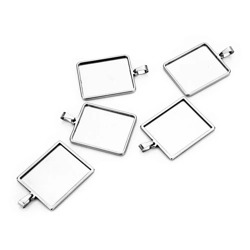 

4Pcs Stainless Steel Rectangular Pendant Base DIY Jewelry Making Tray Accessory for Necklace Craft Gift DIY Trays Base