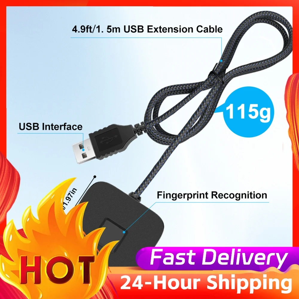 For Windows Hello 10/11 Fingerprint Reader with 5ft Cable Portable USB Fingerprint Logger Biometric Fingerprint Login Reader