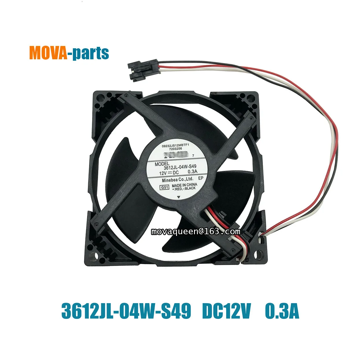 Refrigerator Spare Parts DC12V 0.3A 9.2cm MODEL 3612JL-04W-S49 Motor Fan