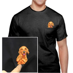 CLOOCL Animals Cotton T-shirts Fashion Pets Dogs Golden Retriever Middle Finger Pocket Casual Tees Tops Men Women Clothing