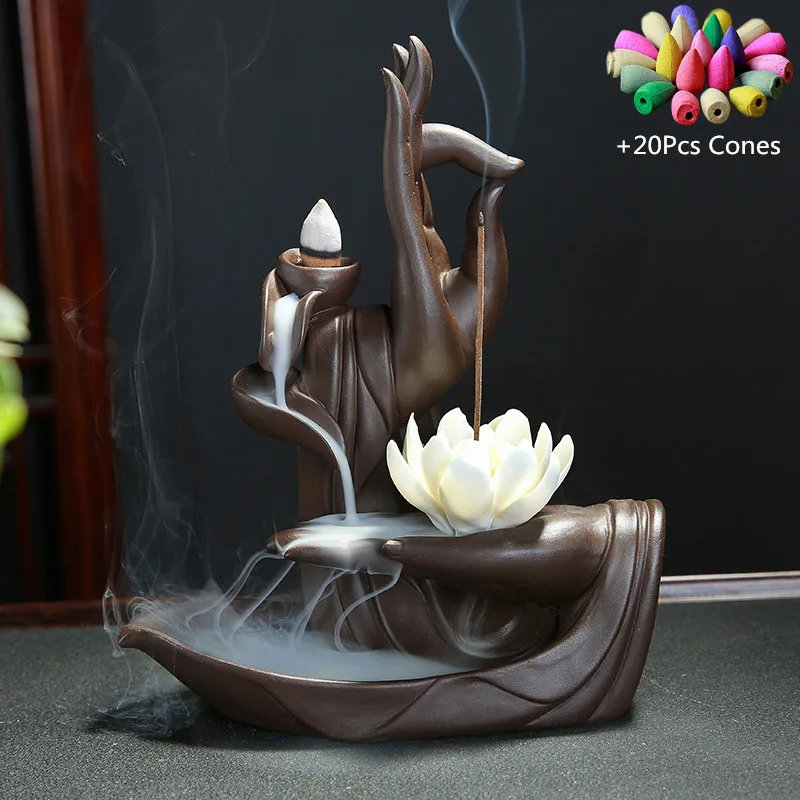 

Gift Box With Cones Purple Clay Incense Burner Buddha Hand Backflow Incense Burner Lotus Incense Burner