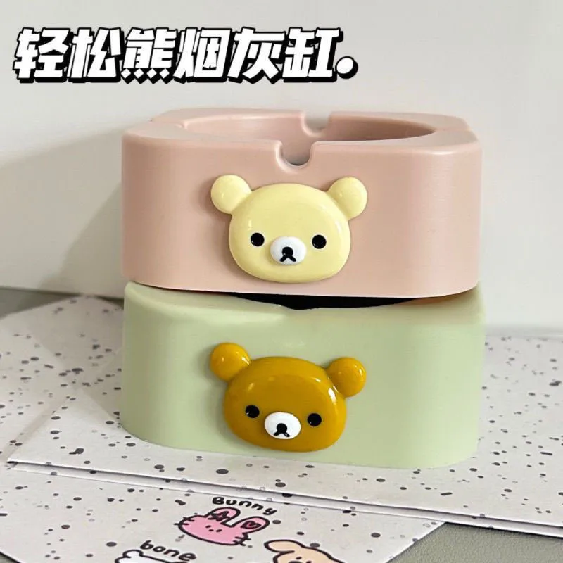 

New Rilakkuma Stainless Steel Ashtray New Style Cute Cartoon Ash Proof Creative Premium Desktop Ashtray For Home Office Smokers