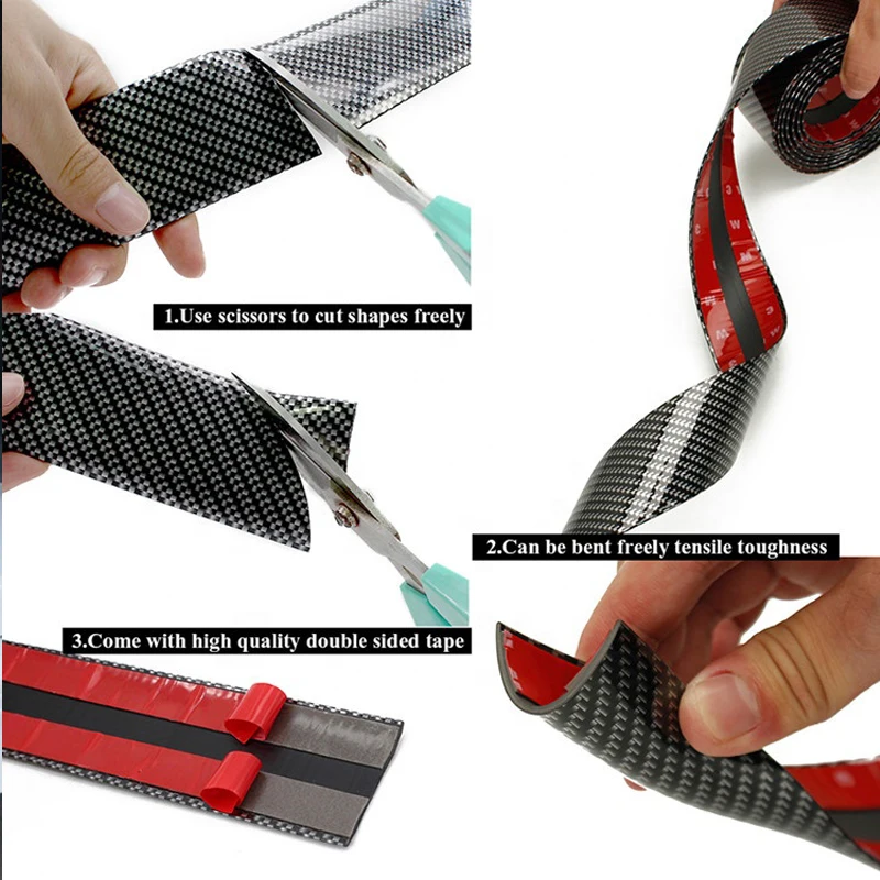 Car Door Sill Protector Stickers Anti Scratch Rubber Strip Carbon Fiber Car Threshold Protection Bumper Film Sticker Car Styling