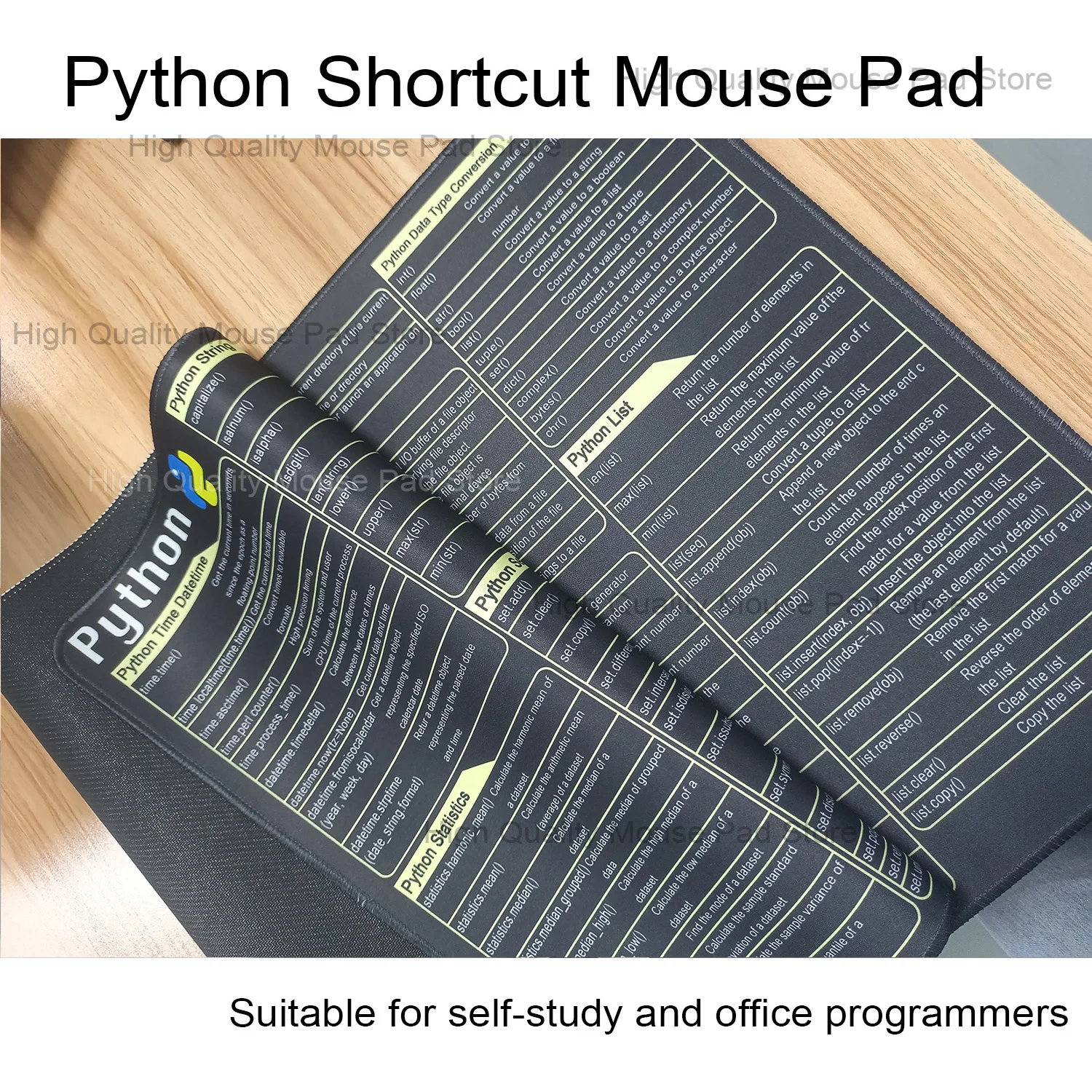 Python Programing Mouse Pad XXL Large Shortcuts Cheat Sheet Keyboard Mousepad Stitched Edge Non-Slip Base Desk Mat for Engineer