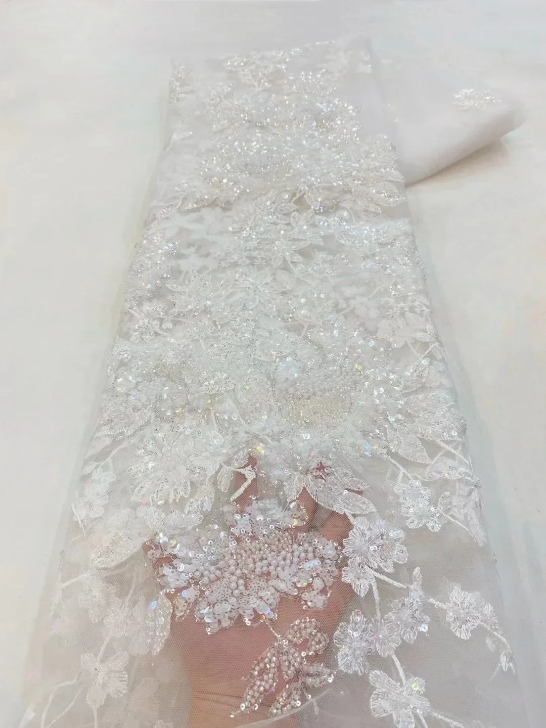 5 Yards Tulle Net African Lace Fabric Bead Lace 2025 High Quality Black Nigeria Sequin Fabrics for Wedding Evening Dress Sewing