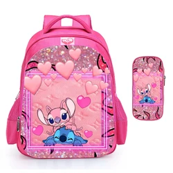 Lilo & Stitch Children School Bags 16inch Primary Pink Backpack Children Shoulder Backpacks Gift Bag Mochilas Infantil