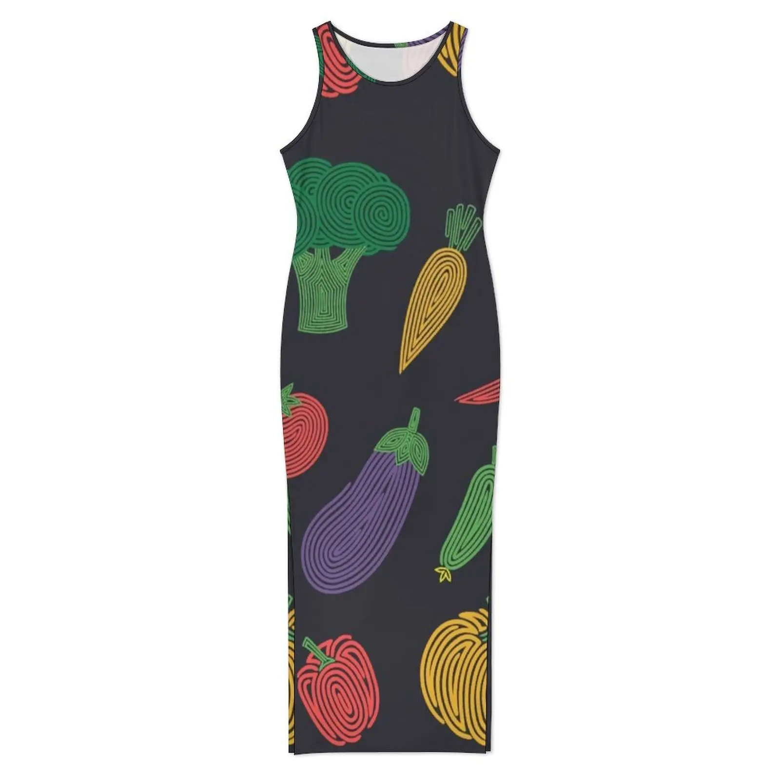 Womens Vegetarian Dress Hypno Vegetables Street Style Bodycon Dress Spring Sleeveless Maxi Dresses Graphic Big Size Vestidos