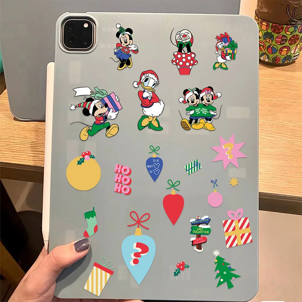 8/16sheets Disney Cartoon Christmas Mickey Mouse Stickers Cute Anime Graffiti Decals DIY Laptop Water Bottle Phone Sticker Decor