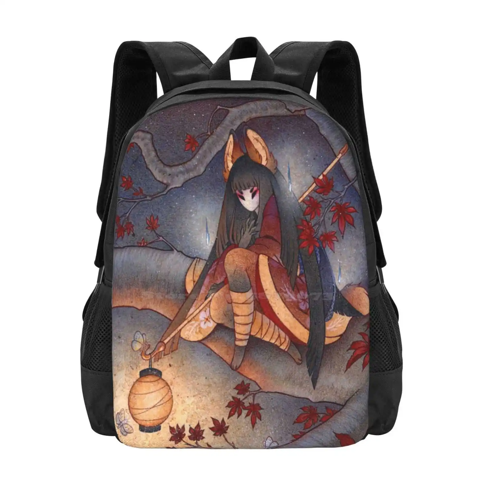 Lantern Light-Yokai 3d Print Design Backpack Student Bag Youkai Yokai Japanese Asian Traditional Lantern Light Lamp Night Maple