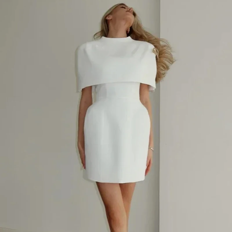 Fanan Elegantes Tailliertes Ärmelloses Kurzkleid Damen Rundhals-Kurzcape Geburtstagskleid Damen Bankett-Partykleid Neu – Detail 25