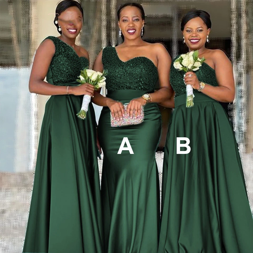 

ANGELSBRIDEP Dark Emerald Green Plus Size Bridesmaid Dresses For Women One Shoulder Satin Long Formal Dress for Wedding Cheap