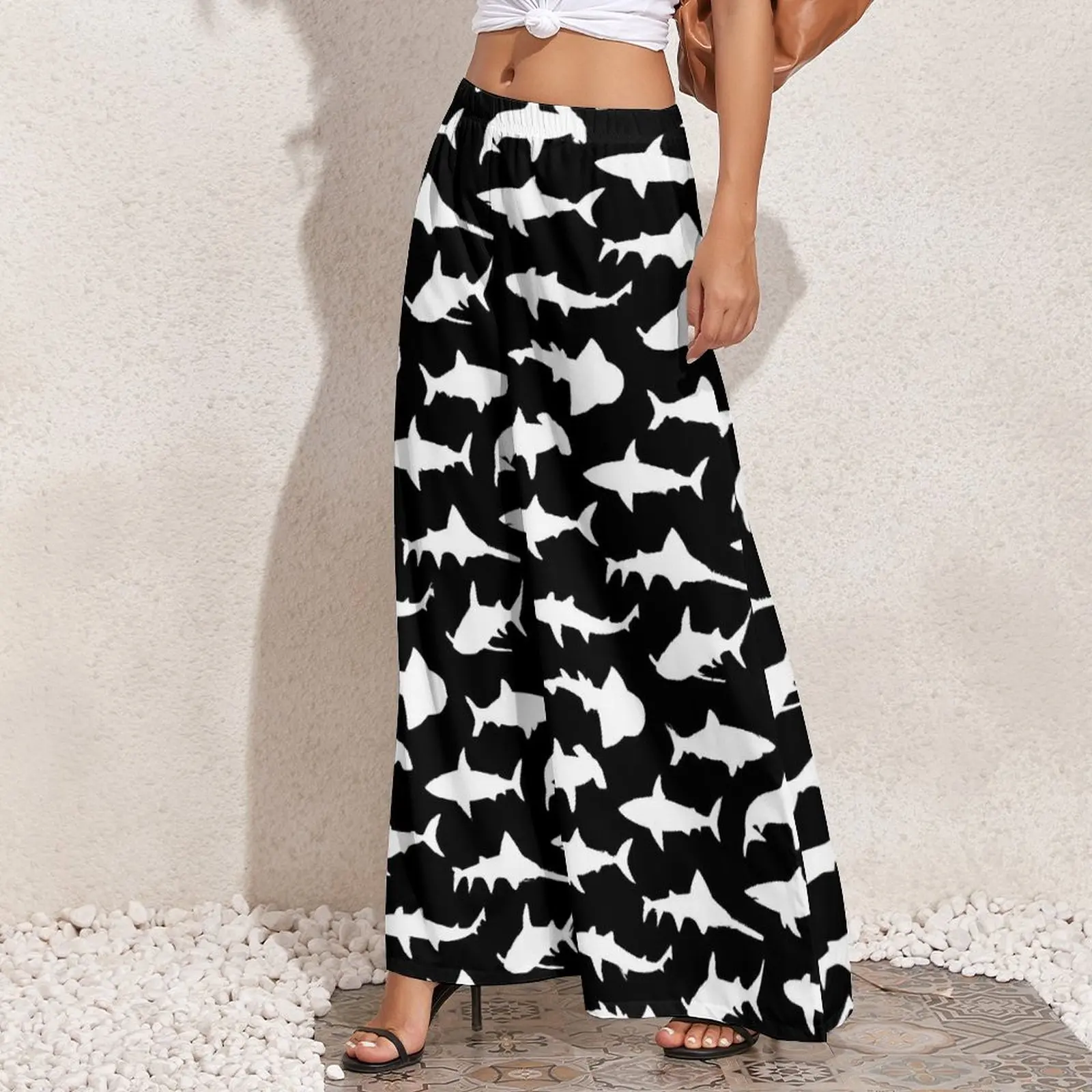 White Sharks Straight Pants Animal Print Sexy Wide Leg Pants Women Oversized Street Wear Graphic Trousers