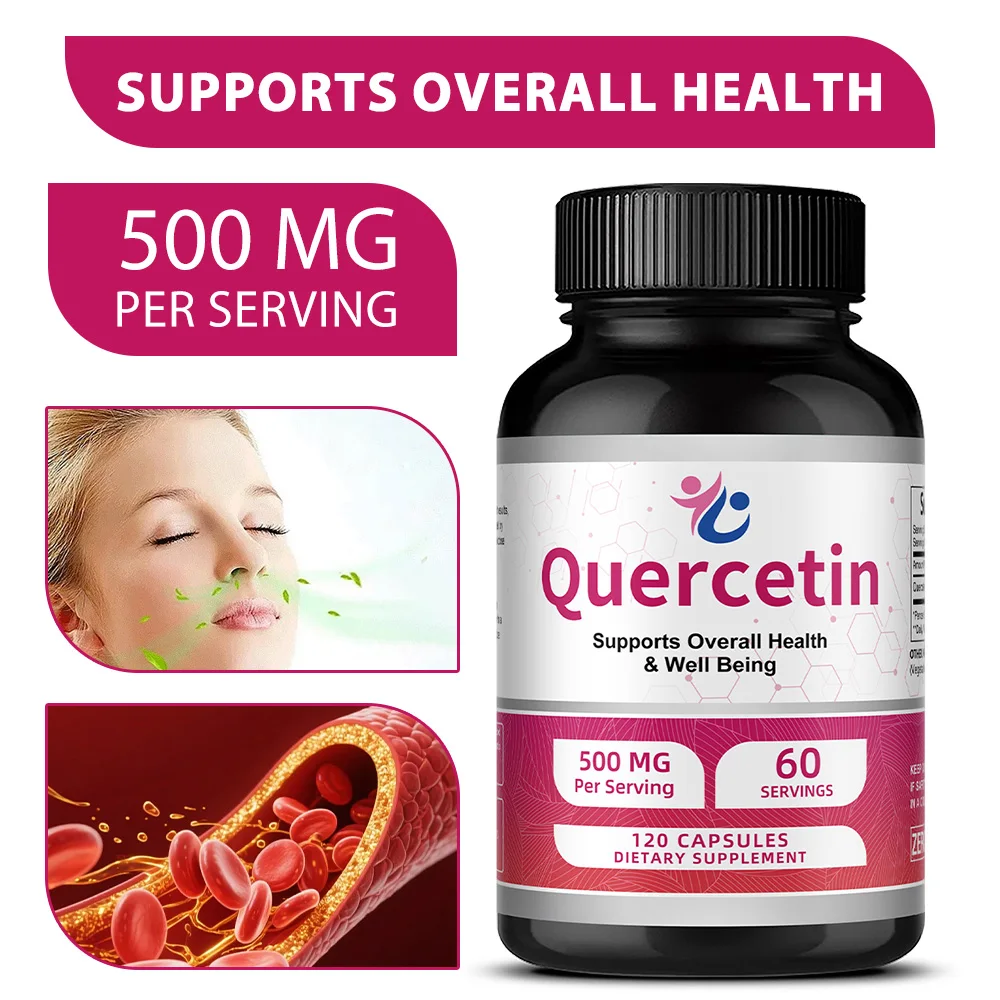 

Quercetin 500mg Capsules, Antioxidant, Daily Immune Respiratory & Heart Wellness Support, Boost Metabolism & Blood Circulation