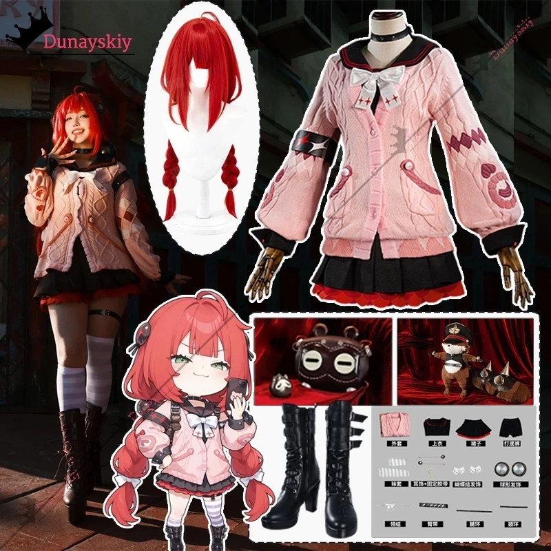 Disfraz de Ukinami Yuzuha, juego Zenless Zone Zero, traje de personaje Ukinami Yuzuha, peluca roja doble trenzada/zapato, traje de juego de rol