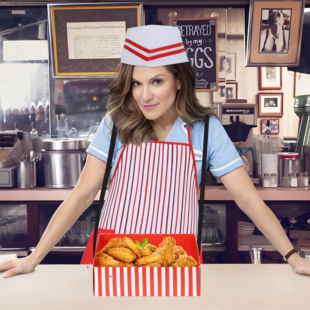 Cosplay50s النادل تأثيري حلي 4 قطعة مجموعات الكرنفالات السيرك موضوع حفلة هوت دوج الصودا رعشة فيلم ليلة الأحمر والأبيض شريط Tak