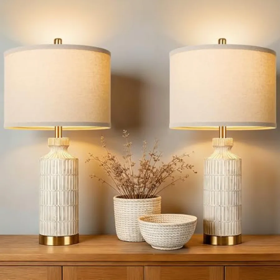 

Ceramic Table Lamps 26'' Modern Table Lamps Set of 2 Nightstand Lamps for Bedroom White Washed Desk Lamps Bedside Lamps for Liv
