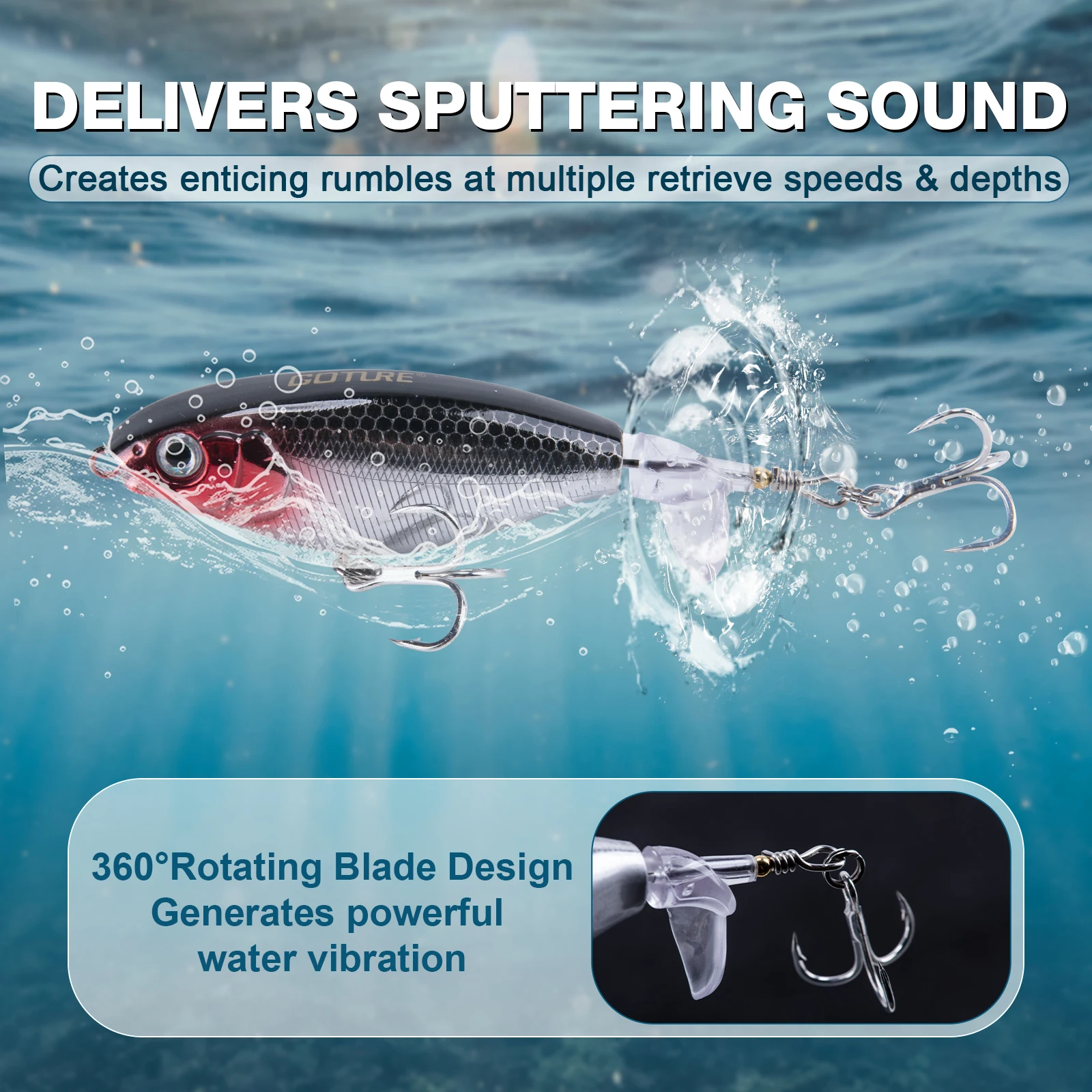 Goture Kit de señuelos minnow, popper, frog y crankbait con bolas de acero - imagen 4