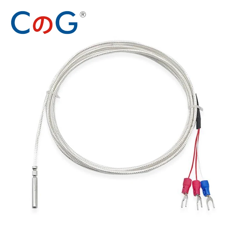CG Roller Slot PT100 Temperature Sensor Stainless Steel RTD with 0.5/1/2/3/5M Three-core Silver-plated PTFE Shielded Wire