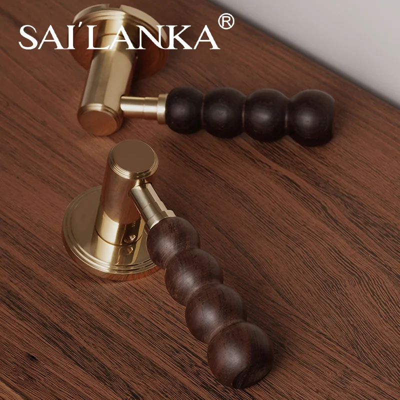 SAILANKA-Serrure de porte magnétique en laiton, ensemble de poignée de porte muette, poignée de brochure noire, serrure en bois créative pour chambre à coucher