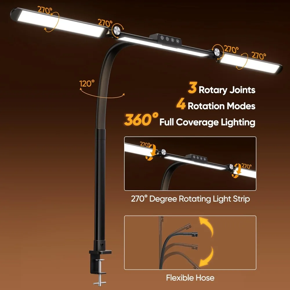 Ultraheldere LED-bureaulamp met klem voor thuiskantoor, 24W verstelbare helderheid, oogzorgontwerp