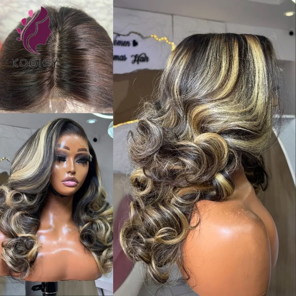 

Парик из натуральных волос 13x6 Highlight HD Lace Frontal с эффектом омбре 4/27, медово-русый, с волнистыми прядями, на шелковой основе, парик из натуральных волос 13x4 Lace Front