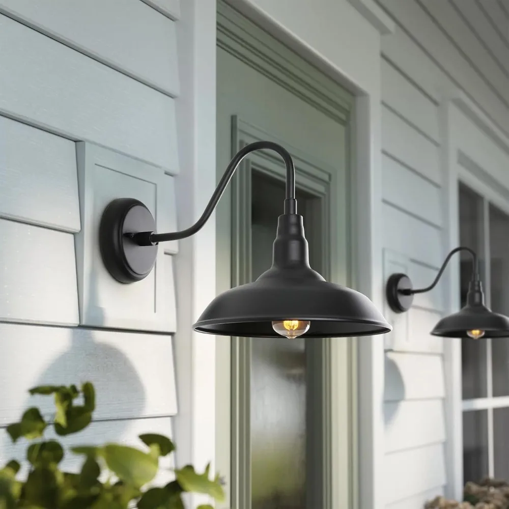 

Black Outdoor Barn Light with Wall Mount 2 Pack Exterior Gooseneck Lights with 10" Dome, Farmhouse Style Outside Wall Sconce