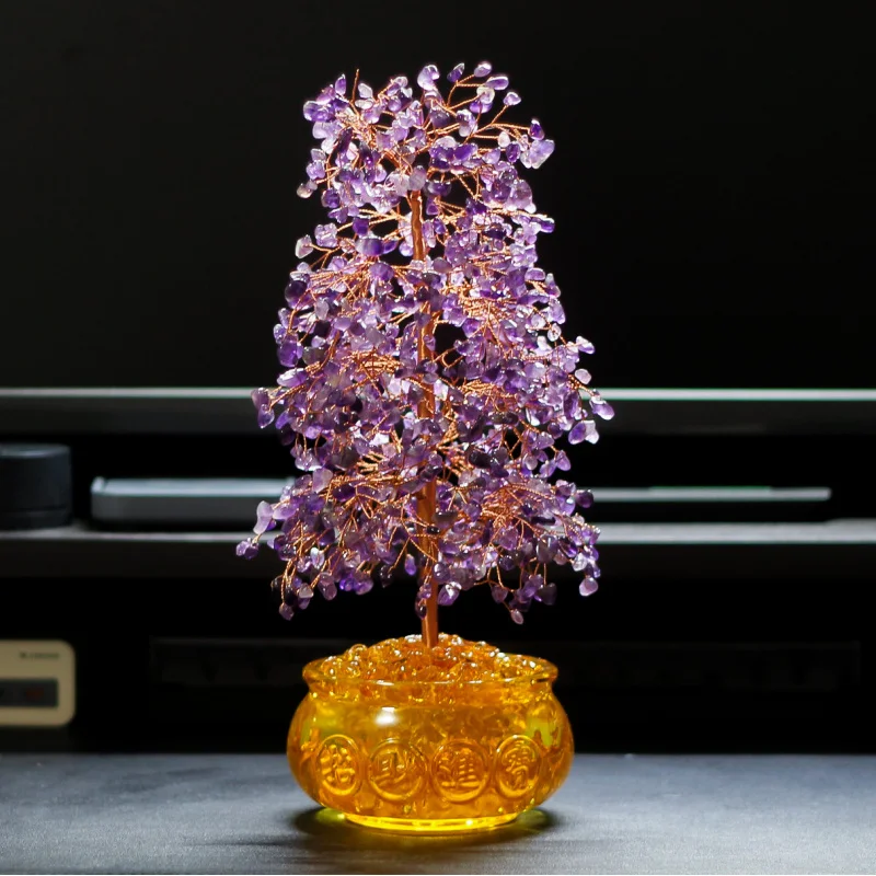Hot-Selling Yellow Stone Crystal Money Tree Handicraft Home Office Decoration Ornament Gift