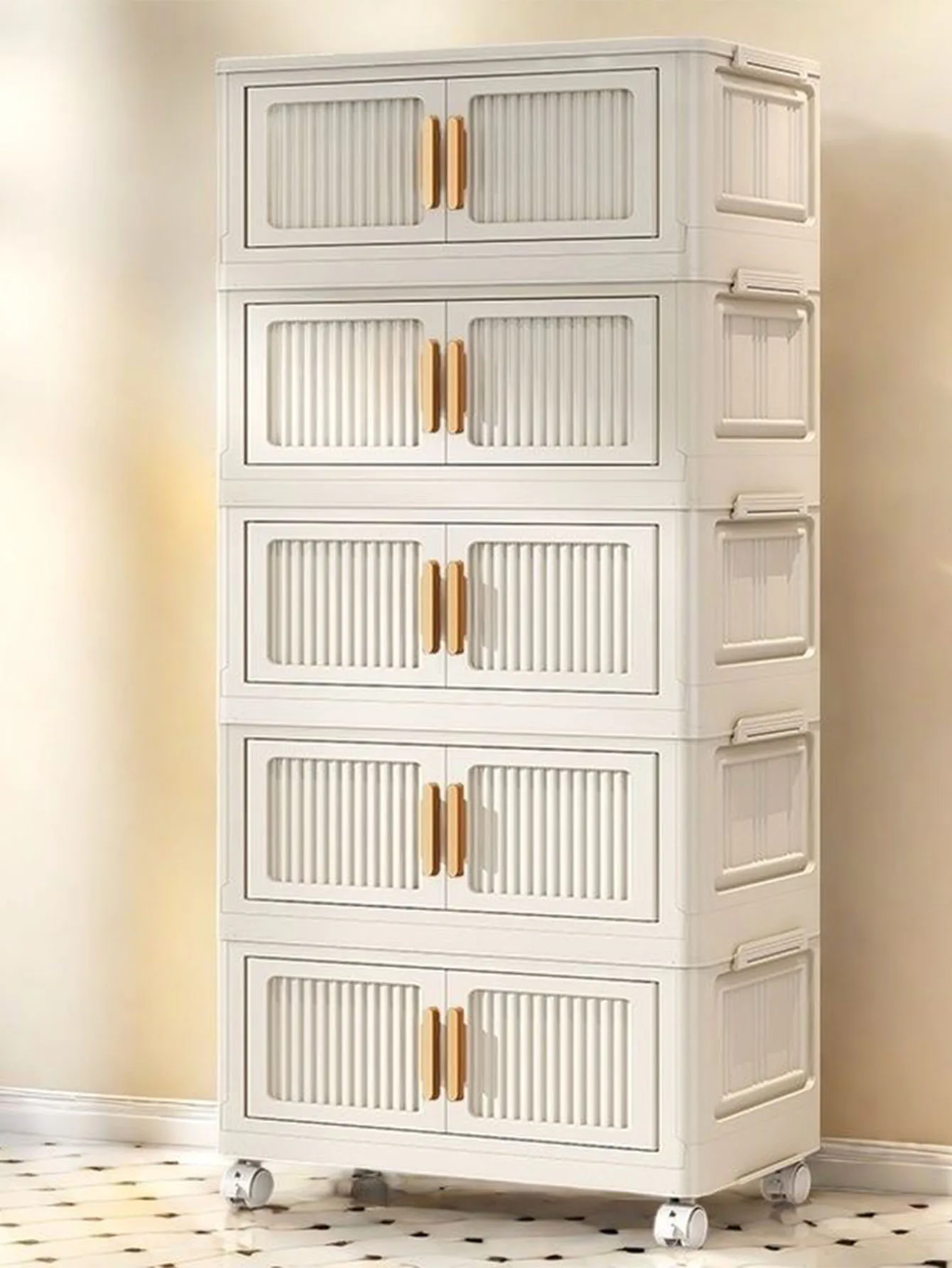 

Folding Storage Cabinet Home Living Room Toy Organizer Kitchen Snack Rack Installation-Free Box for Bathroom & Bedroom