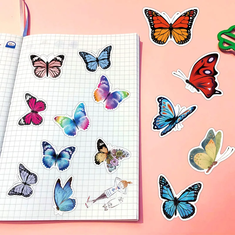 50 Pcs Butterfly Stickers|Butterfly Waterproof Vinyl Stickers for Water Bottles Cup Laptop Refrigerator Luggage Computer Mobile