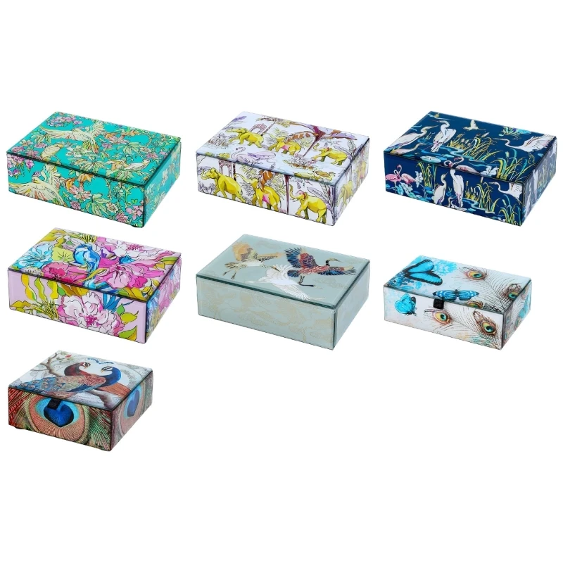 

Glass Jewelry Box with Colorful Paintings Sophisticated Jewelry Storage Container with Paintings Pattern for Travel Home