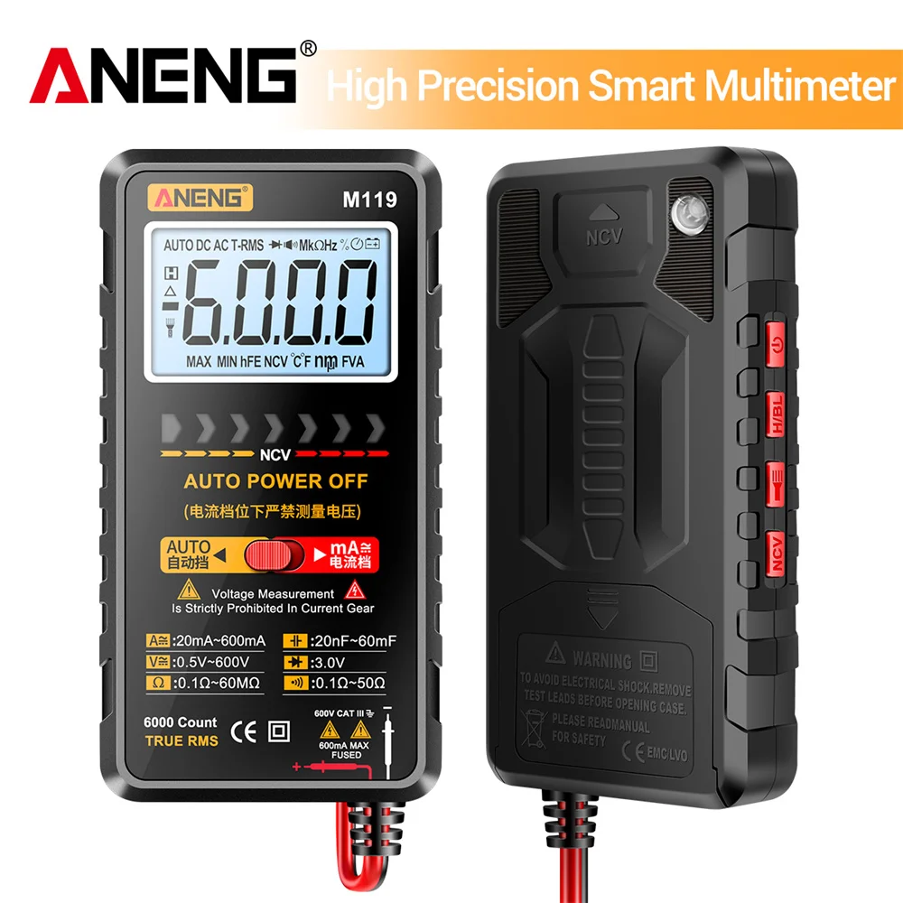 Digital Multimeter Portable Automatic Shutdown 6000 Counts Capacitor Tester LCD Display Transistor for Electrician Accessories