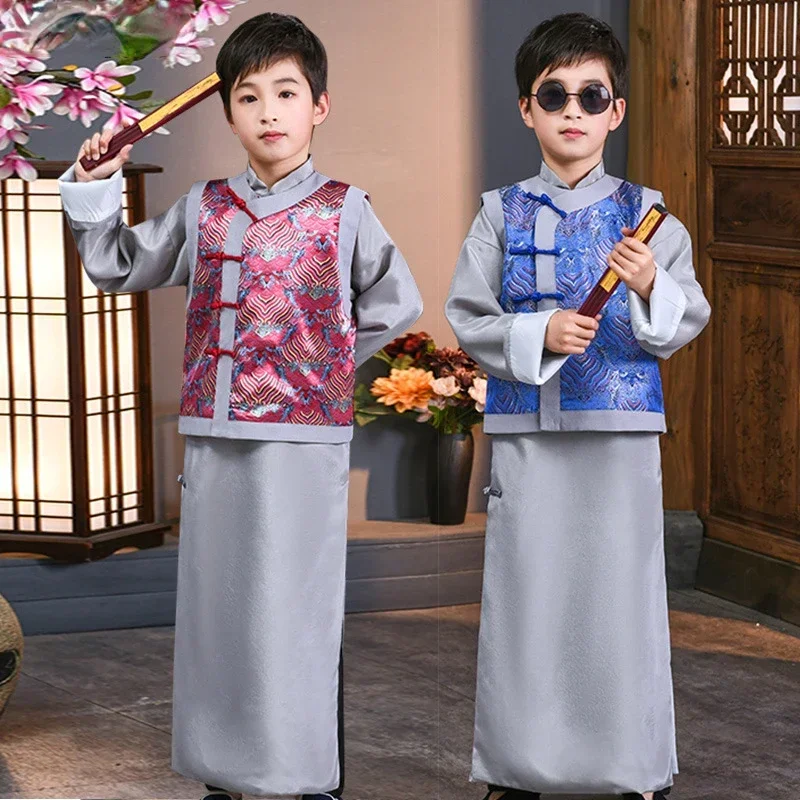 Hanfu Robe Children Qing Dynasty Hanfu Costumes Boys Tang Suit Ancient Traditional Han Dynasty Stage Performance Folk Dress