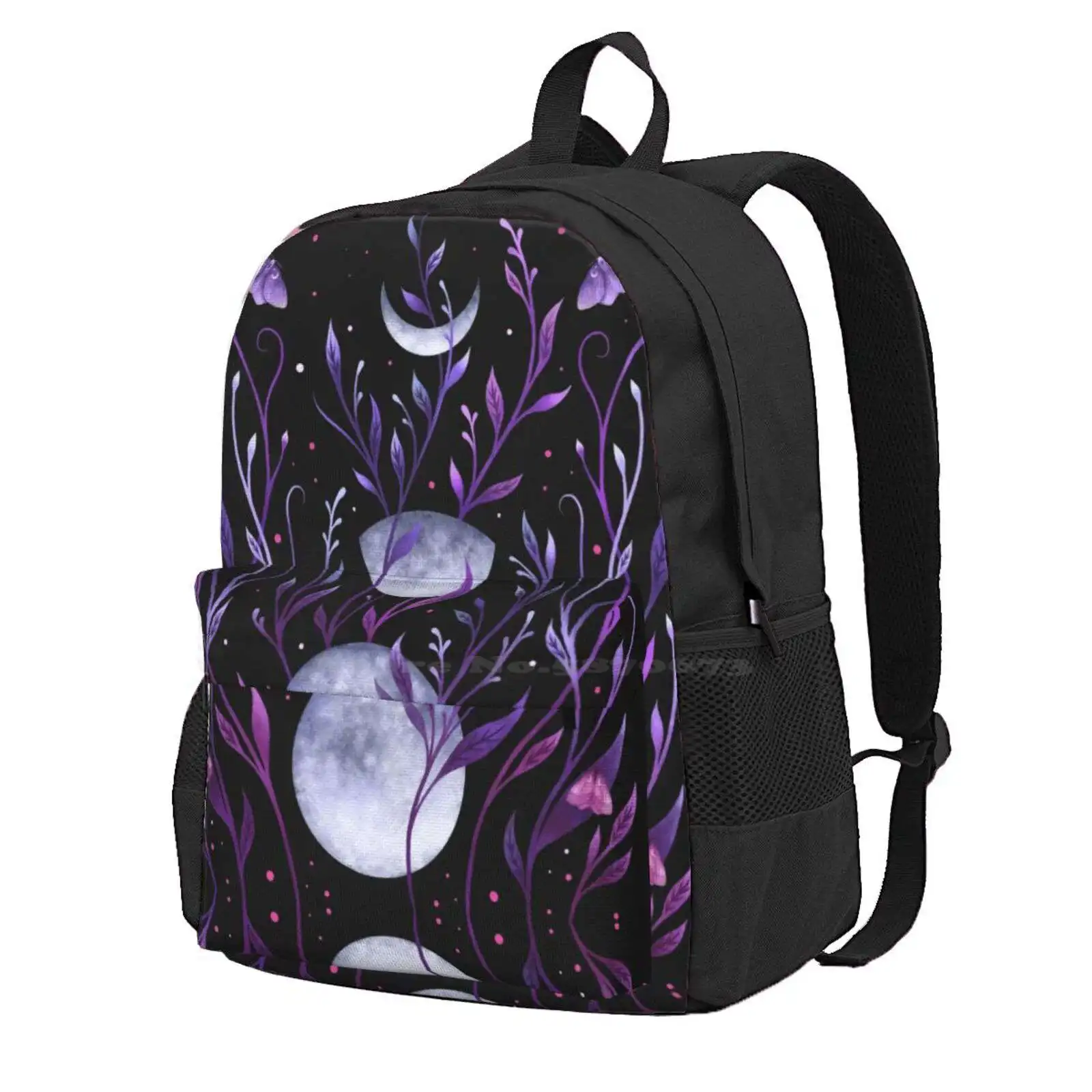 Phase & Grow Hot Sale Schoolbag Backpack Fashion Bags Luna Moon Phases Moonlit Moonshine Moonbeam Boho Bohemian Purple Pink