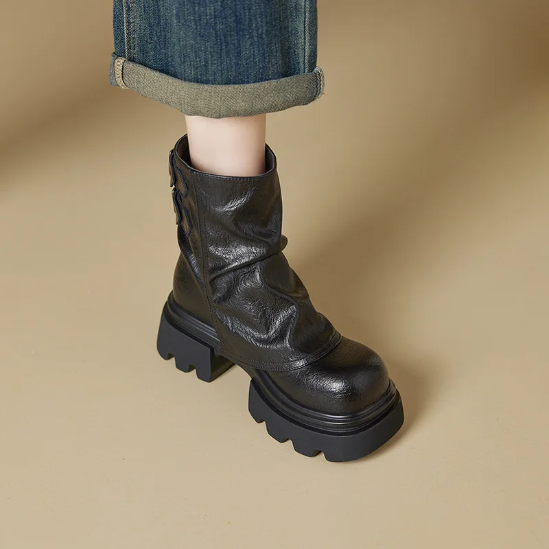 

Women's boots 2025 new autumn and winter boots thick soled leather stacking boots pants boots women's style