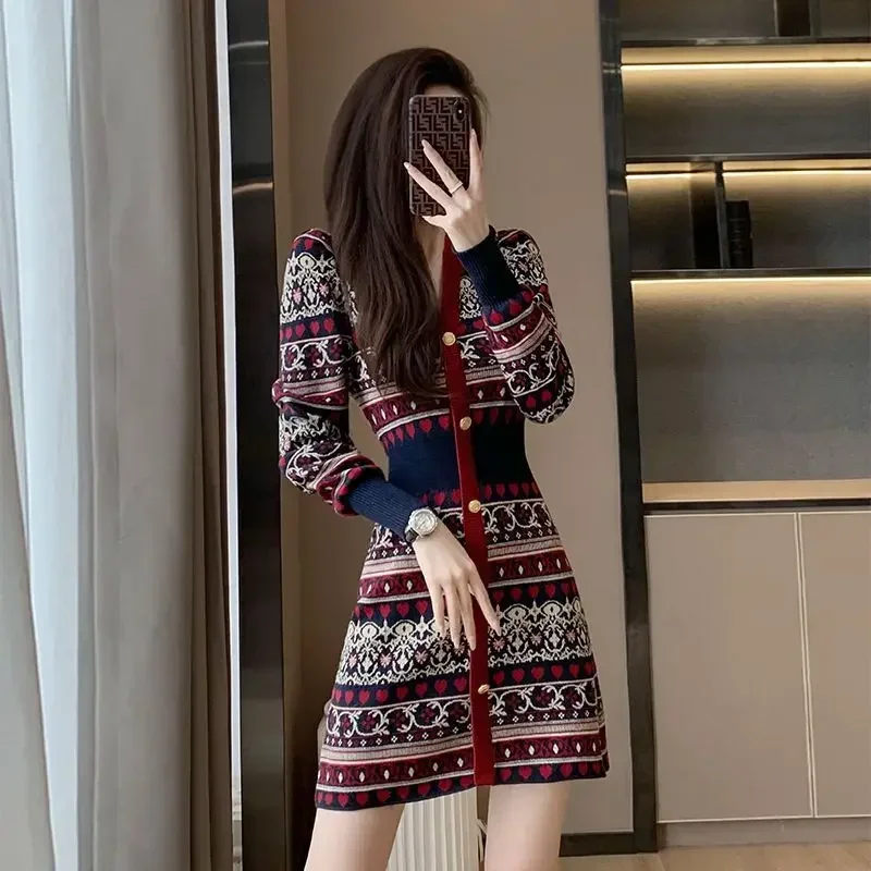 

Female Knit Dress Pattern Bodycon V Neck Short Women's Crochet Dresses Extreme Mini Chic and Elegant Pretty Korean Style Loose X