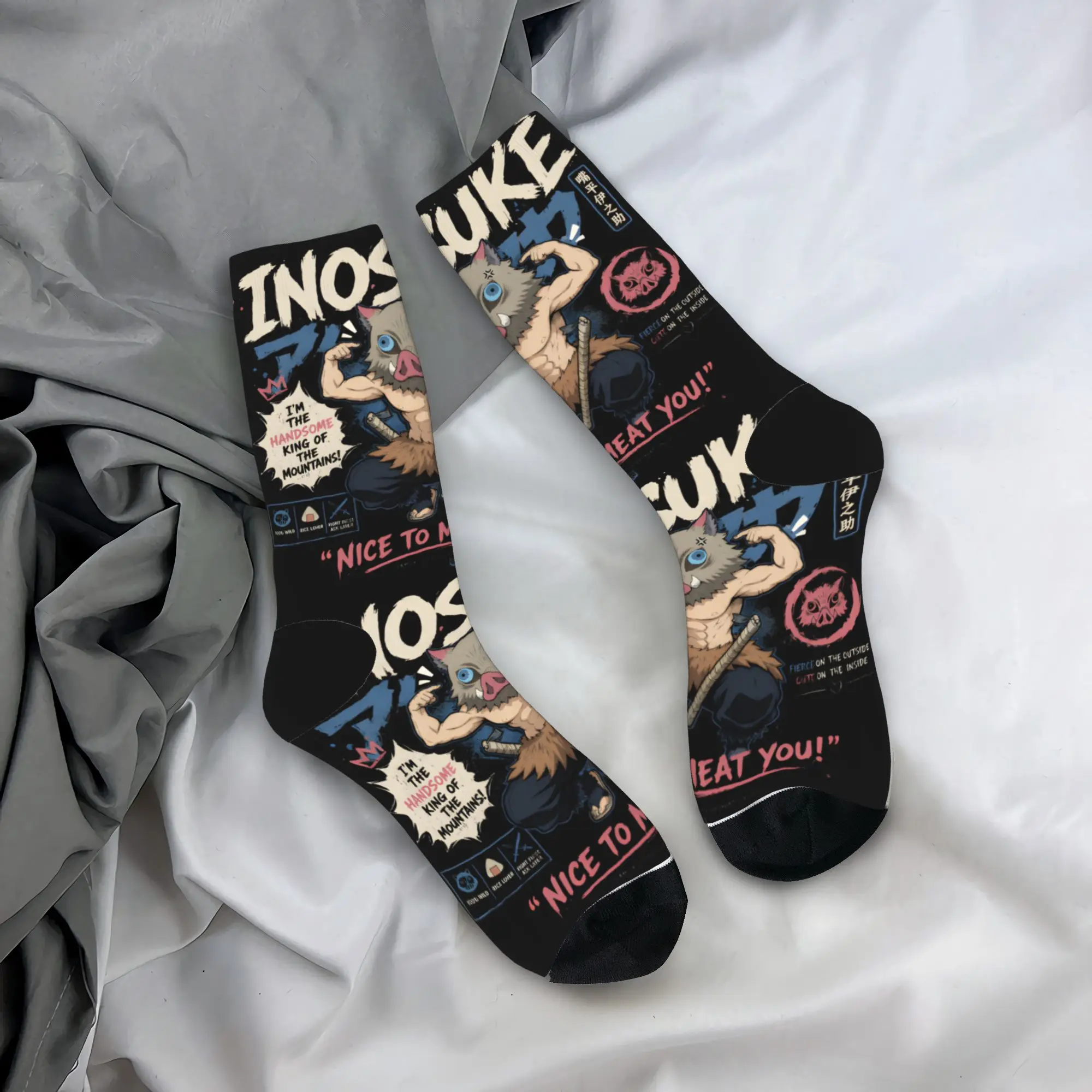 Men's Socks Inosuke  Demon Slayered Stockings Winter Trendy Warm Soft Socks Design Climbing Non-Slip Socks
