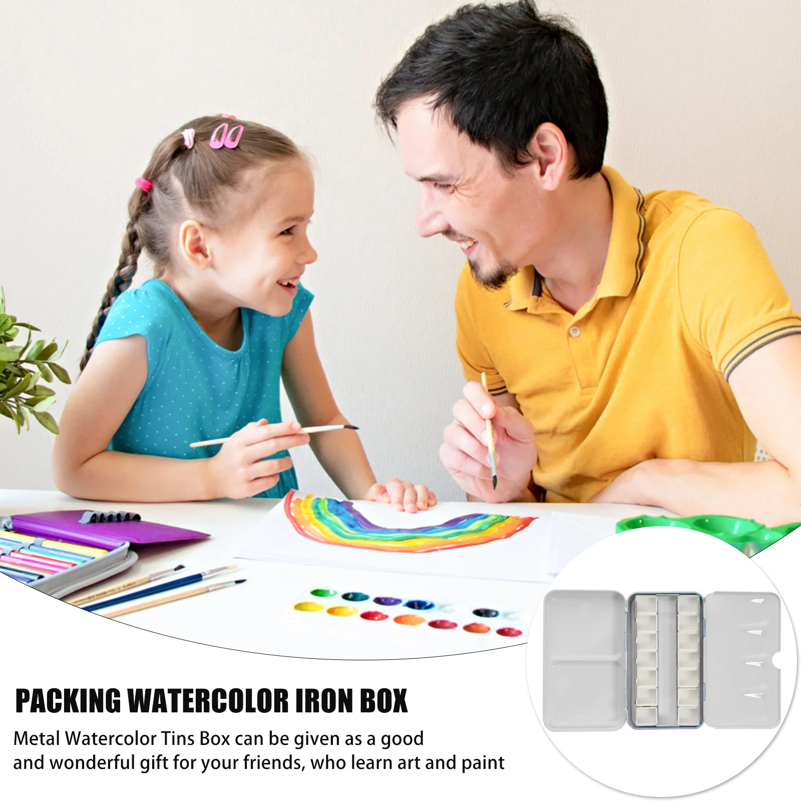 صندوق صبغات ألوان مائية معدن القصدير بسيط وخفيف الوزن صينية خلط الألوان إكسسوارات فنية متينة صندوق طلاء