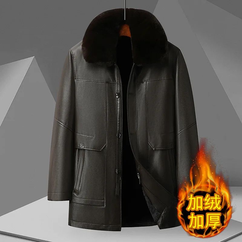 Suepr-Veste en cuir en peluche pour homme, revers d'affaires décontracté, moyen long, grande taille, LXL2XL3XL4XL5XL6XL7XL, hiver, nouveauté