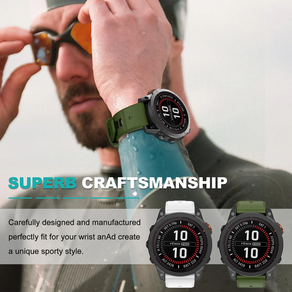 22 26mm Silicone WatchBand for Garmin Fenix 8 E 7 7X Pro 6X 6 5 5X Plus Epix Gen2 Enduro 3 Quatix 8 instinct Quick Release Strap view 5