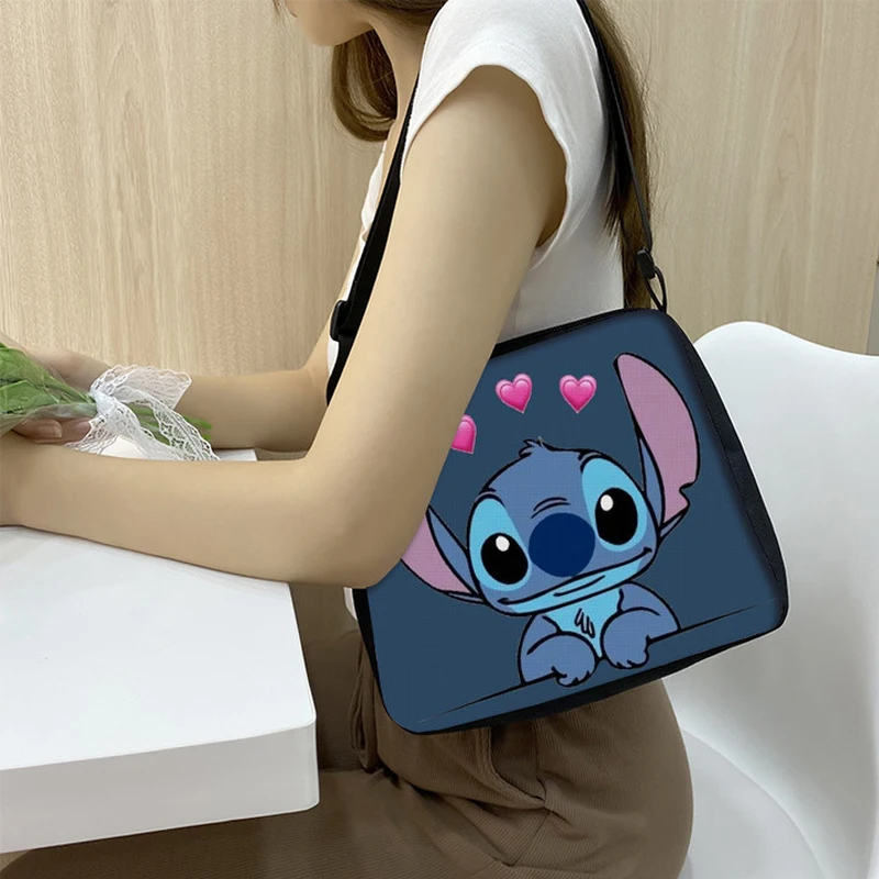 Disney Lilo & Stitch Anime Bolsa de Ombro para Mulheres, Pacote de axilas Kawaii Lilo e Stitch, Bolsa impressa para menina dos desenhos animados